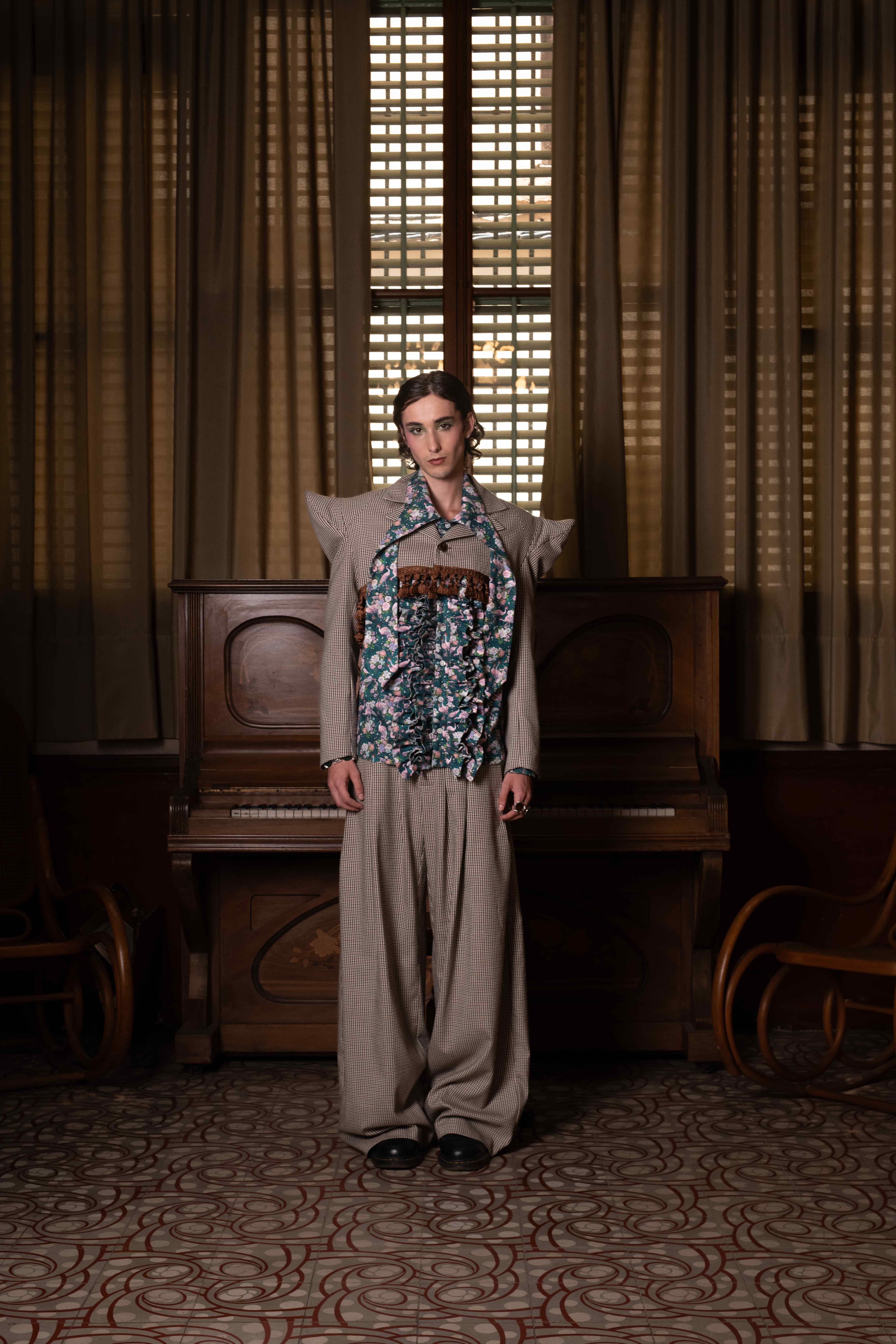 Puppet Riot FW25 by Mona — Look 19, ornamental pattern making Barcelona designer